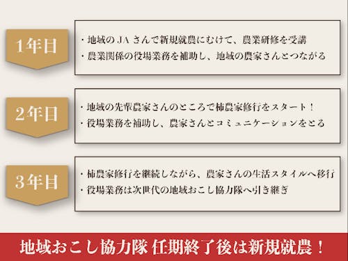 新規就農までの３年間のステップ