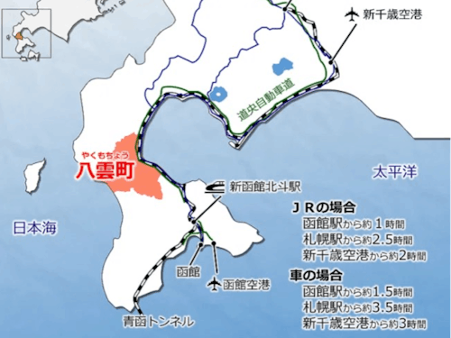 北海道八雲町の場所