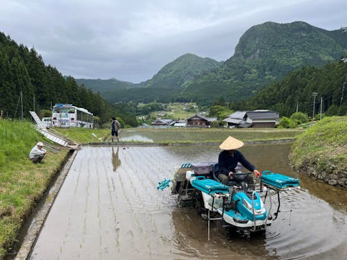高齢農家に代わって若手オペレータが田植え作業を代行しました