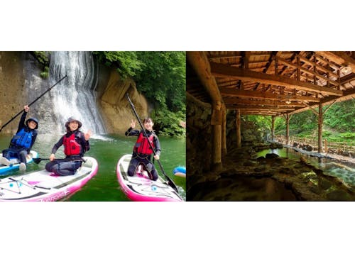 市街地から車で約40分「作並温泉」。 大倉ダムのサップ体験。