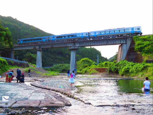 運転手さんが川遊びする子どもたちを見つけると、汽笛を鳴らしてくれます♪