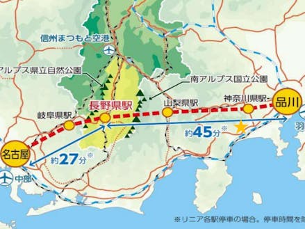 リニア中央新幹線による移動時間