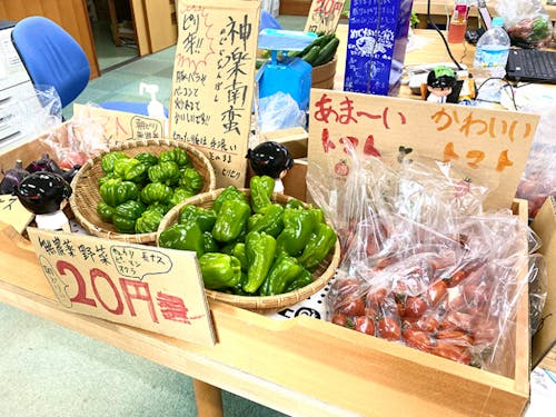 収穫した野菜を直売!手作り看板が良い味を出しています。