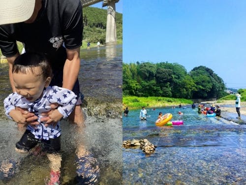 天然の河川プールは夏の定番お出かけスポット。たくさんのお友だちに会えるよ