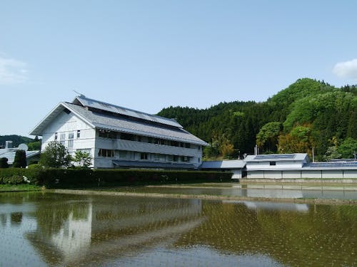 田んぼに映える古殿町役場