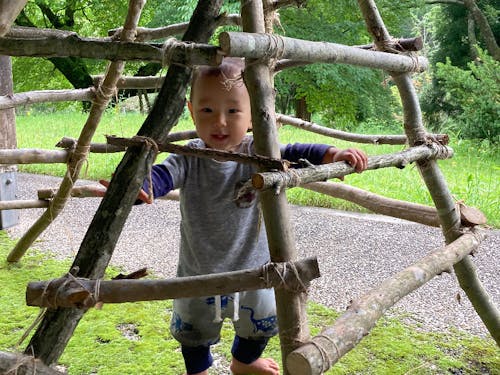 この骨組みから、わらの家をみんなで作りました。