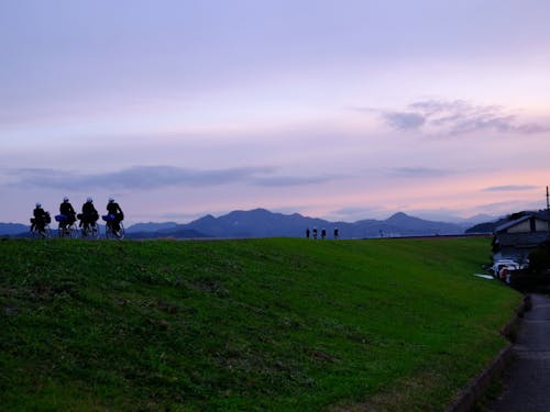 夕暮れの円山川河川敷