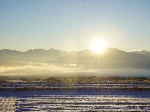 天竜川から霧立ち上る冬の朝