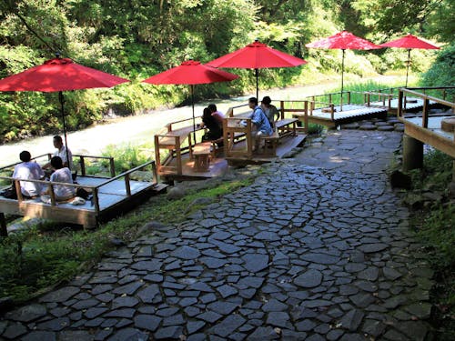 山中温泉の渓谷には、鶴仙渓と呼ばれる遊歩道が設けられている。