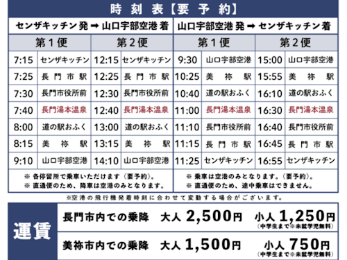 「直通ジャンボタクシー」の時刻表