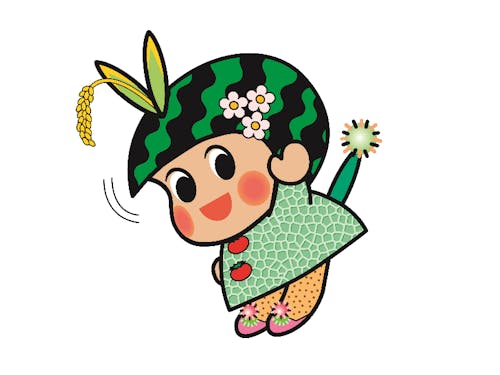 つがる市マスコットキャラクターの「つがーるちゃん」。8品目の農産物がぎゅっと詰まっています♡自動車専用道路を通ってつがる市に来ると、つがーるちゃんの看板が出迎えてくれます!見えるか見えないかは地吹雪次第!