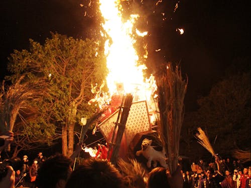 クライマックスには各町の左義長が奉火されます