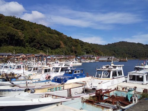 沖島漁港と漁船