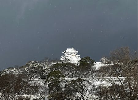 INSPILAKEから見た雪化粧をした彦根城天守