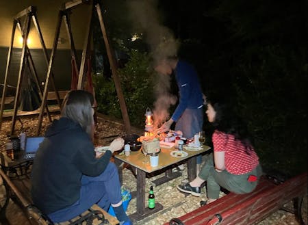 山桜のグリルで燻製BBQ