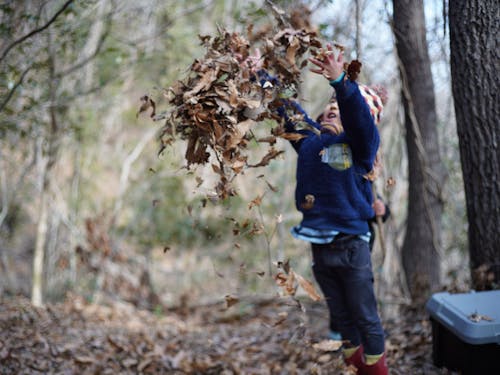 森の中で思い切り遊ぶ子