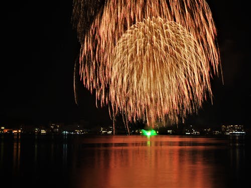 片山津温泉の柴山潟では、打ち上げ花火やカヤックも楽しめる。