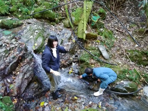 裏山からホースで水道に使う水を引くの図