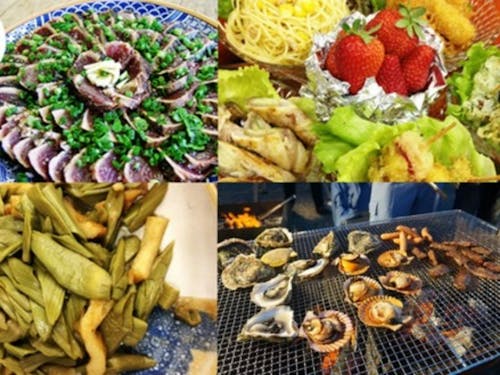 宿泊施設でのご飯は地域の方の手料理♪交流会は海の幸のBBQ!