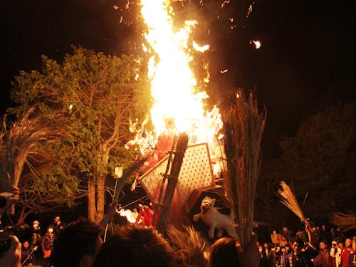 クライマックスには各町の左義長が奉火されます