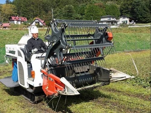 秋には農家さんがコンバインで収穫