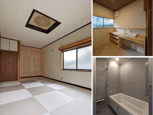 寝室は畳敷きです。洗面やお風呂などの水回りはキレイに改装済み♪