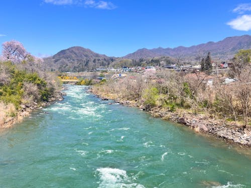 3月頃に撮影した写真です。春は雪解け水が一気に流れ落ちるため、流れが速いです。