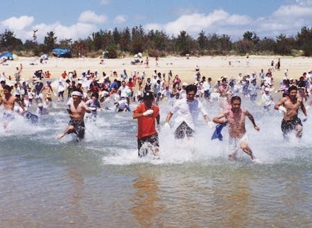 毎年瀬戸内海の砂浜で開催されるえび狩り世界選手権大会