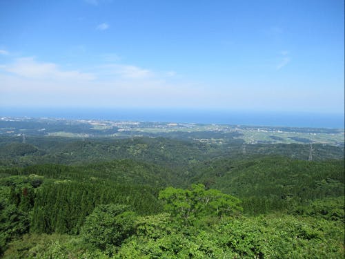 能登半島で最も高い「宝達山」からの眺め。頂上エリアにはブナ林が広がる。