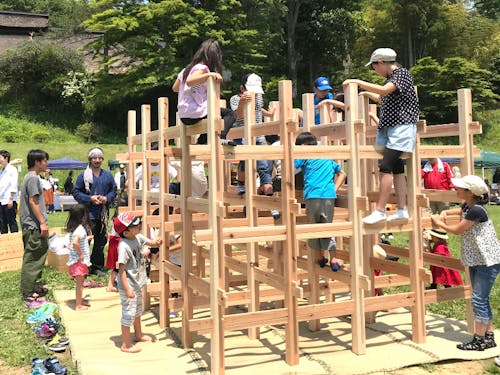 伝統の組み木工法を用いた木のジャングルジム