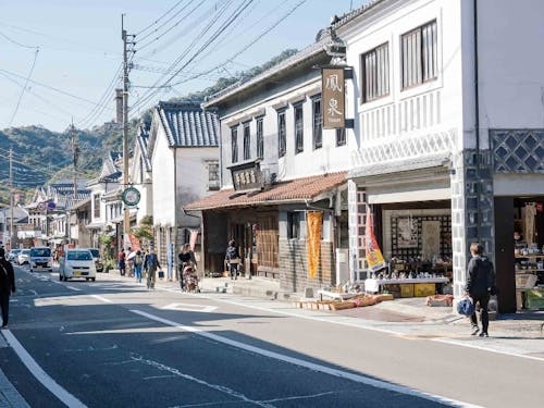 江戸時代から昭和初期の和風・洋風の建物が美しく調和して立ち並んでいます。