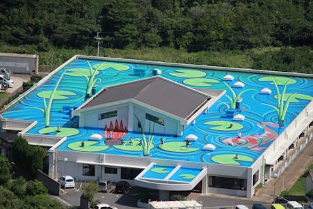 老人ホーム屋上に制作した日本最大の3Dアート。まちのブランディングなどに活用しています