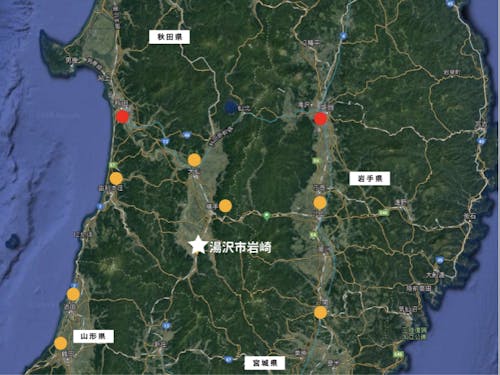 "東北のヘソ"と呼ばれる中央部に位置する湯沢市岩崎地区