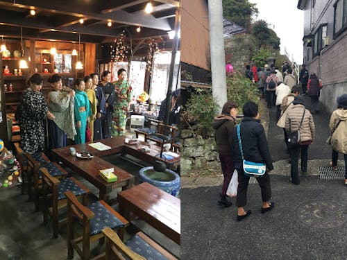 おおたやを拠点に、着物の着付けとまち歩きを行う体験イベントを開催。