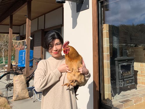 岡崎　絵美さんと🐓