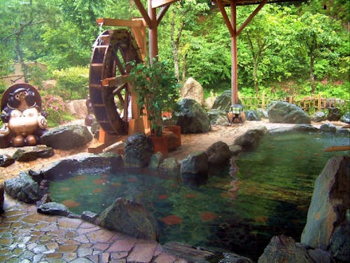 あわくら温泉 (その昔、狸が傷を癒した伝承が残る良質のラジウム泉。ご利用は、湯〜とぴあ黄金泉(日帰り)、あわくら温泉元湯(宿泊または日帰り)へ)