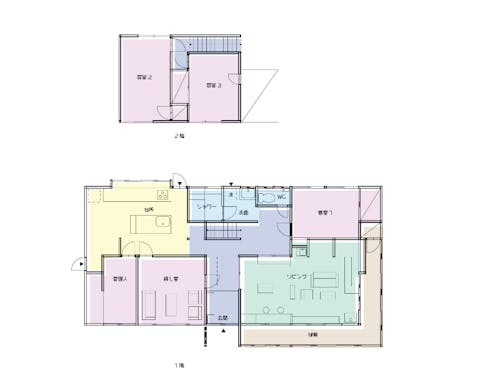 シェアハウスの間取り図。客室は3つで、縁側があるのも魅力。